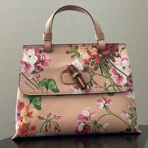 Gucci Bamboo Top Handle Bag Blooms Print Leather